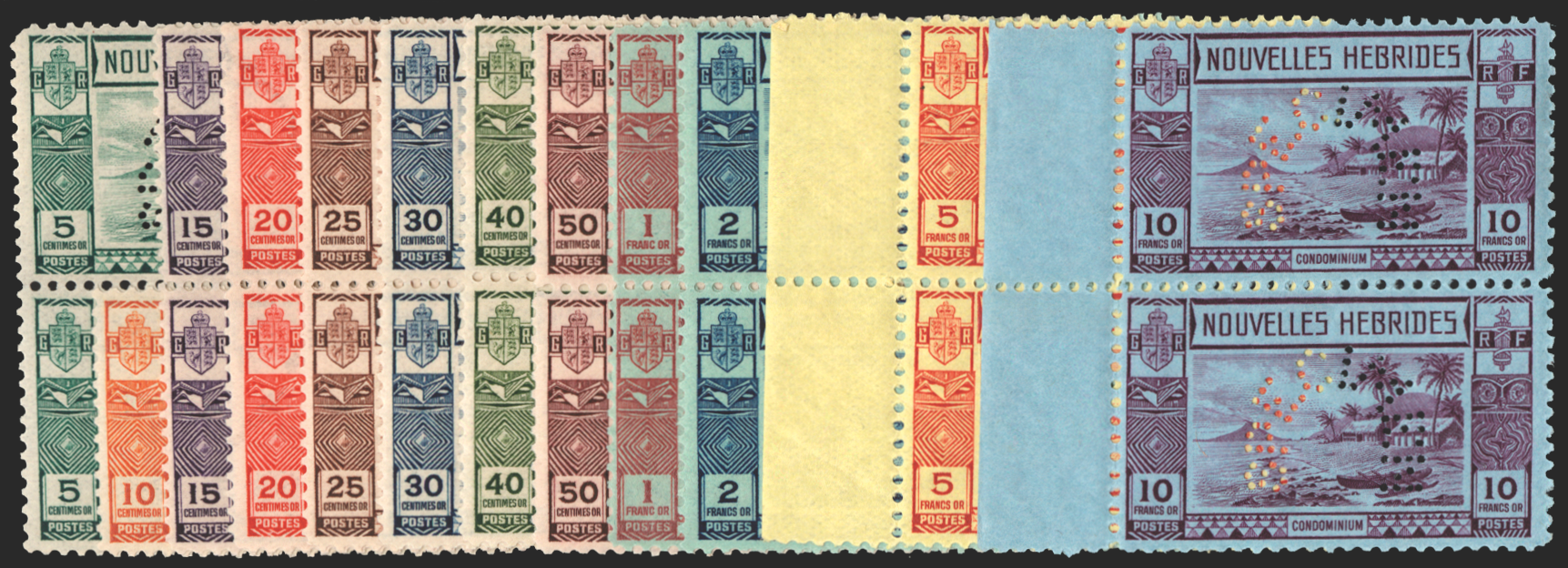 NEW HEBRIDES 1938 French Gold Currency set of 12 to 10f Specimens, SGF53s/64s