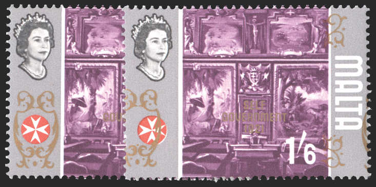 MALTA 1965-70 1s6d 'Self-government' variety, SG342var
