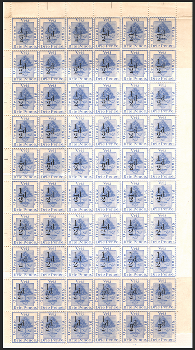 South Africa Orange Free State 1896 ½d on 3d ultramarine variety, SG69/75
