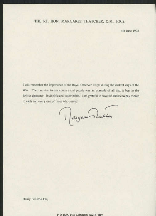 Margaret Thatcher and other politician signed letters