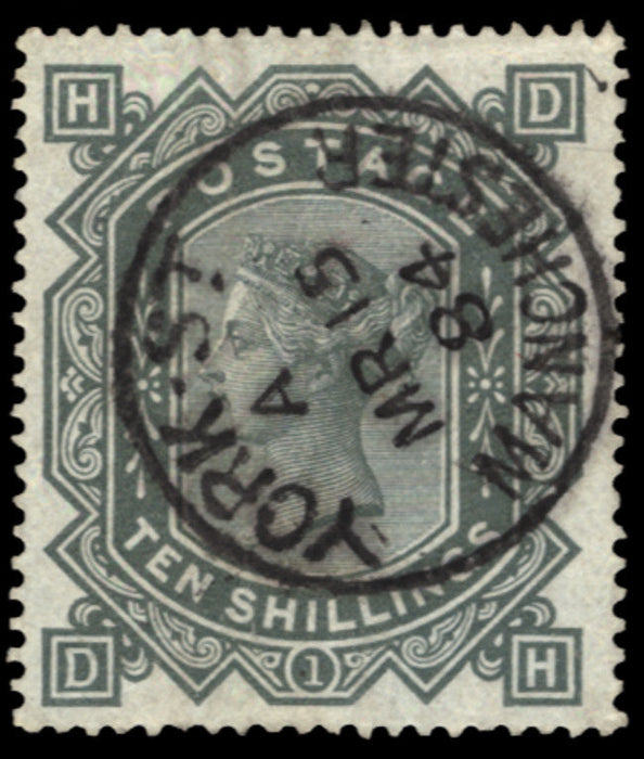 Great Britain 1882 Queen Victoria Surface Printed, 10s greenish-grey plate 1. SG135