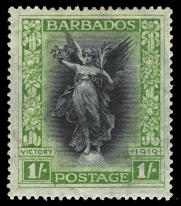 Barbados 1920-21 'Victory' 1s black and bright green, SG209a