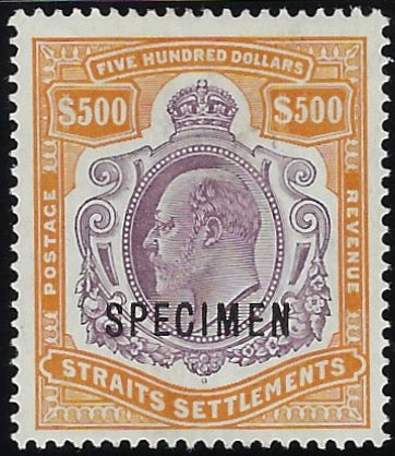 Malaya - Straits Settlements 1906-12 $500 purple and orange 'SPECIMEN', SG169s