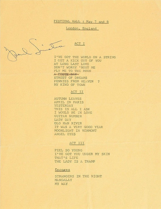 Frank Sinatra Signed Set list
