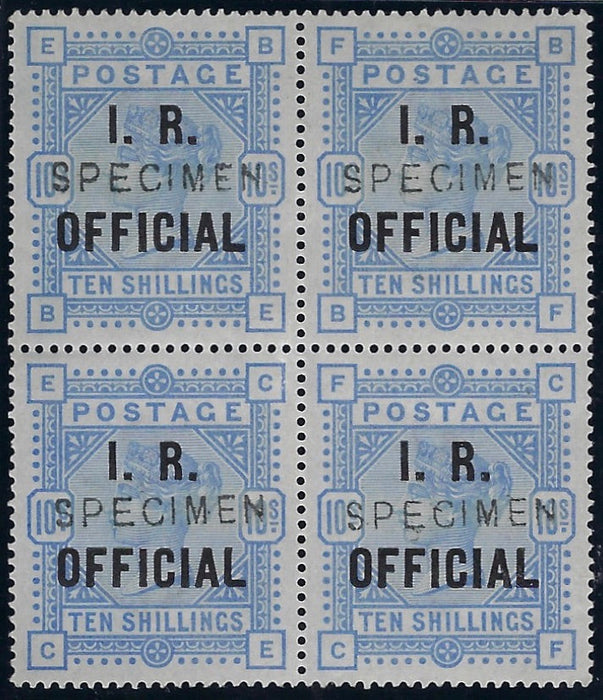 Great Britain 1885 10s Ultramarine on blued paper (I.R. Official). SG O9d