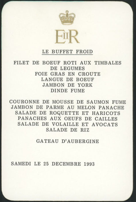 Prince Harry signed 1993 Christmas Day Royal menu