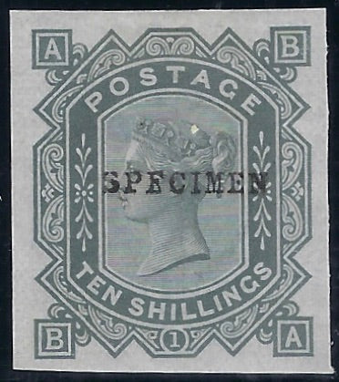 Great Britain 1883 10s Grey green Plate 1 Specimen, SG131var