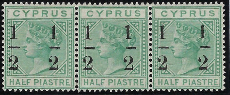 Cyprus 1886 (June) '1/2' on 1/2pi emerald green, SG29/b