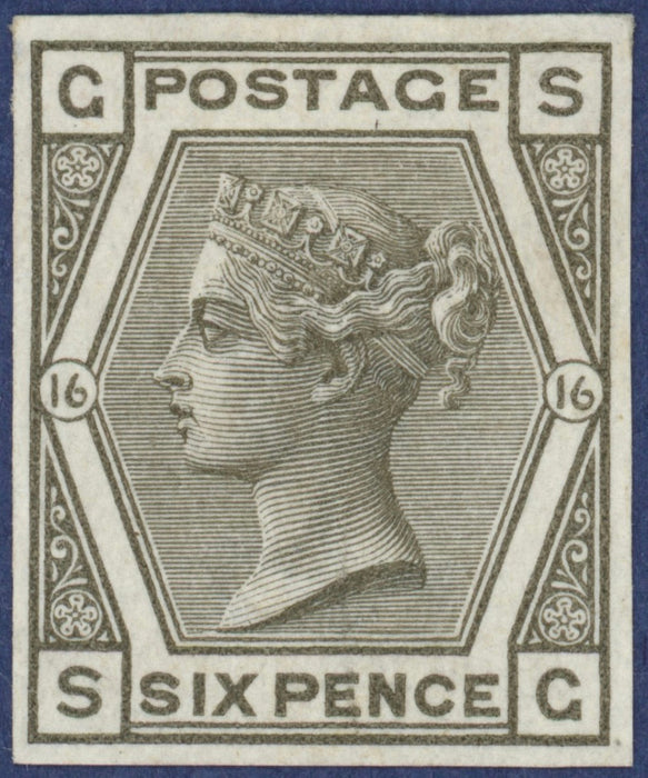 Great Britain 1878 6d grey Plate 16 imprimatur, SG147var