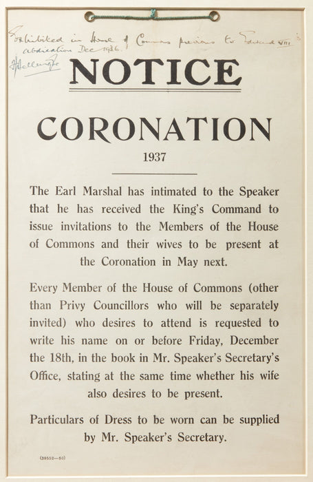 Edward VIII 1936 coronation notice from House of Commons