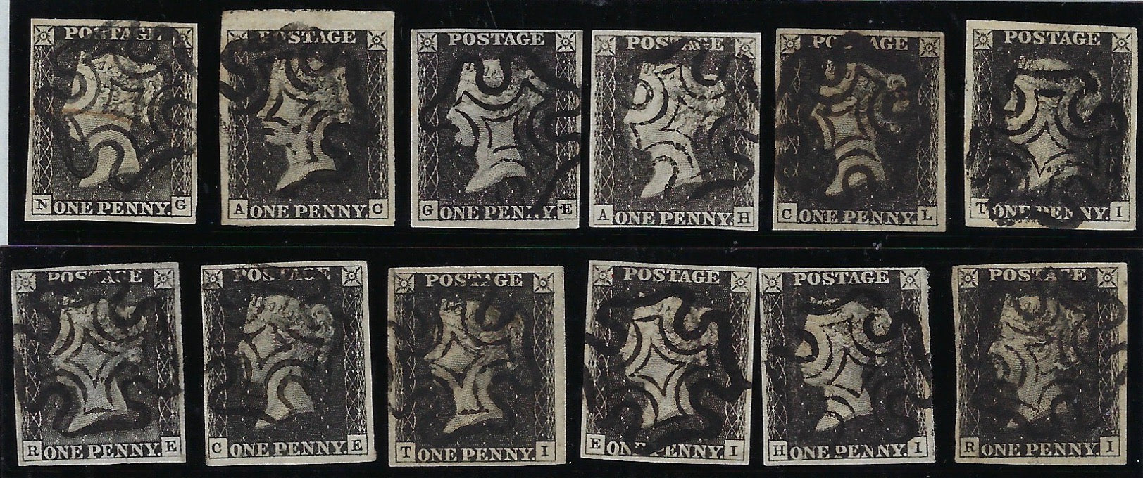 Great Britain 1840 1d black Plates 1a-11, SG2/3