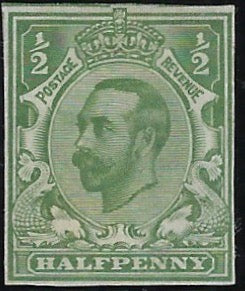Great Britain 1911 ½d Die proof colour trial (Die 1a), SG321var