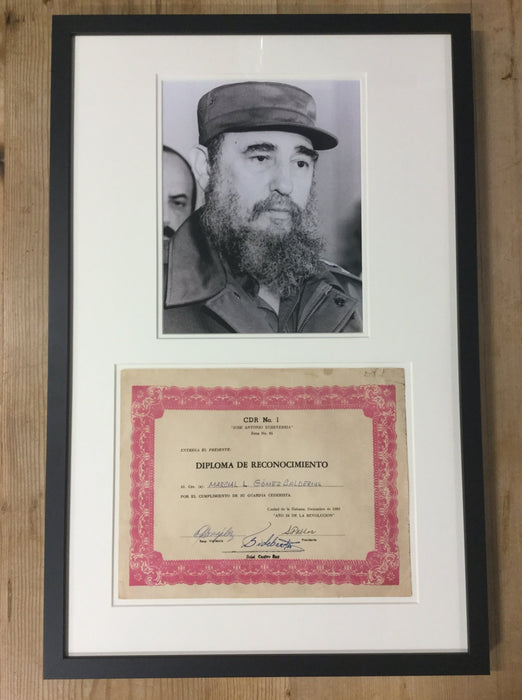 Fidel Castro signed certificate of recognition