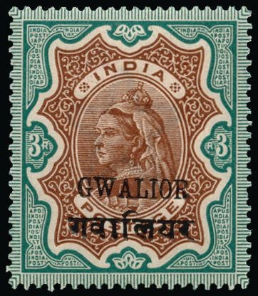 I.C.S. Gwalior Mint 1899-1911 Queen Victoria 3r brown and green SG44
