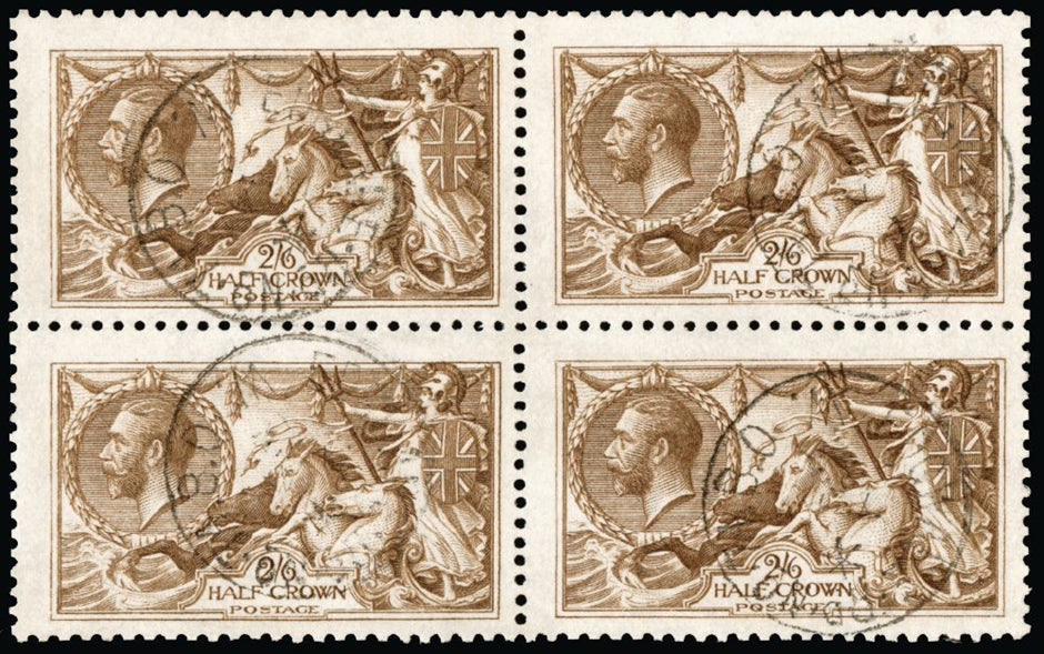 Great Britain 1915 King George V 2s6d yellow brown, "seahorse". SG406