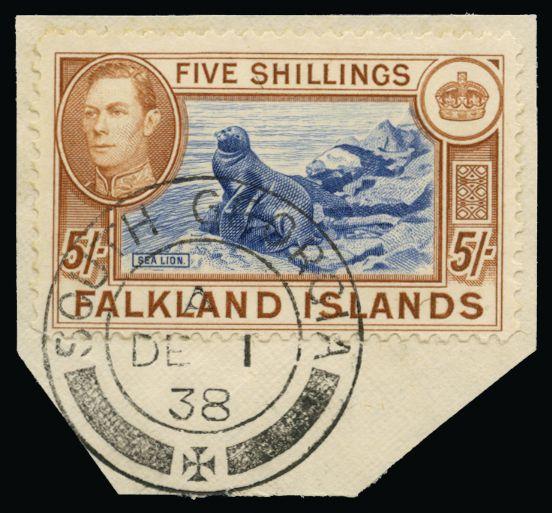 Falkland Islands 1938-50 Falkland Islands 5s blue and chestnut (first printing) SGZ86