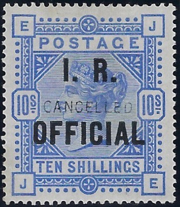 Great Britain 1890 10s Ultramarine (I.R. Official, white paper), SGO10var