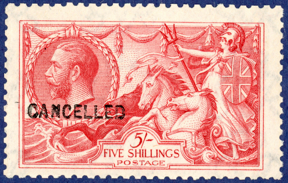 Great Britain 1920 5s rose red (23mm high, Royal cypher paper trials), SG416var