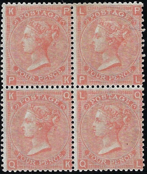 Great Britain 1865 4d dull vermillion Plate 7, SG93