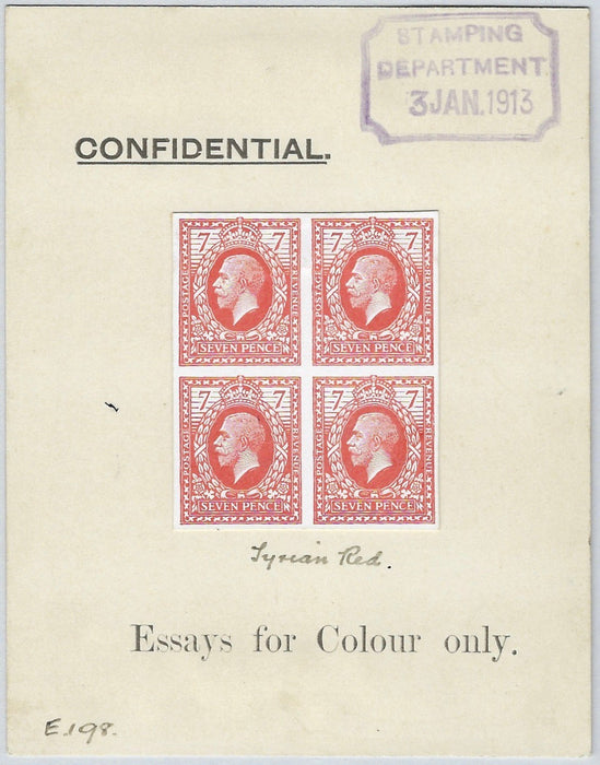 Great Britain 1913 7d Eve's Wreath design colour essays, SG387var