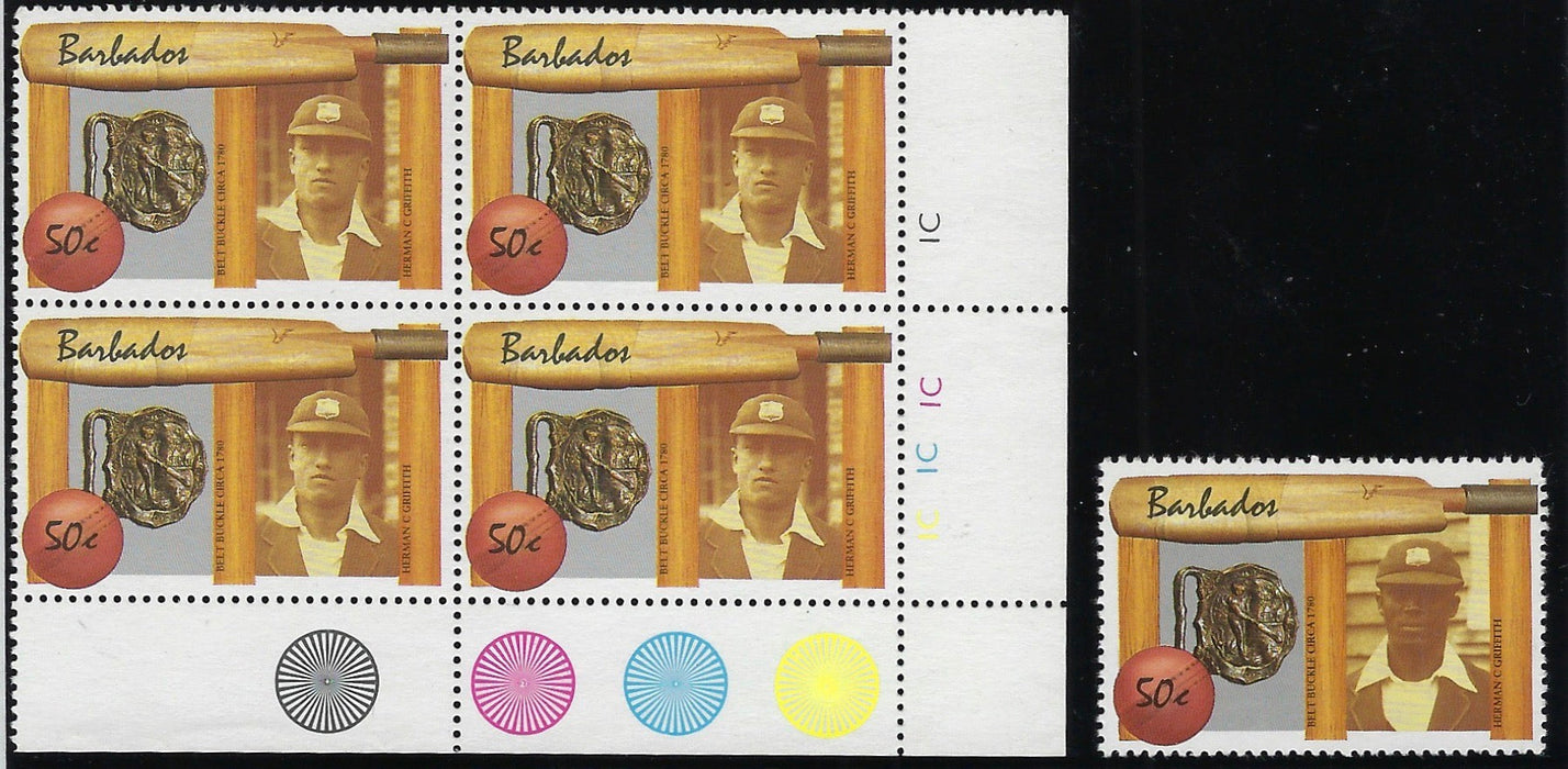 Barbados 1988 Cricket 50c error, SG856a