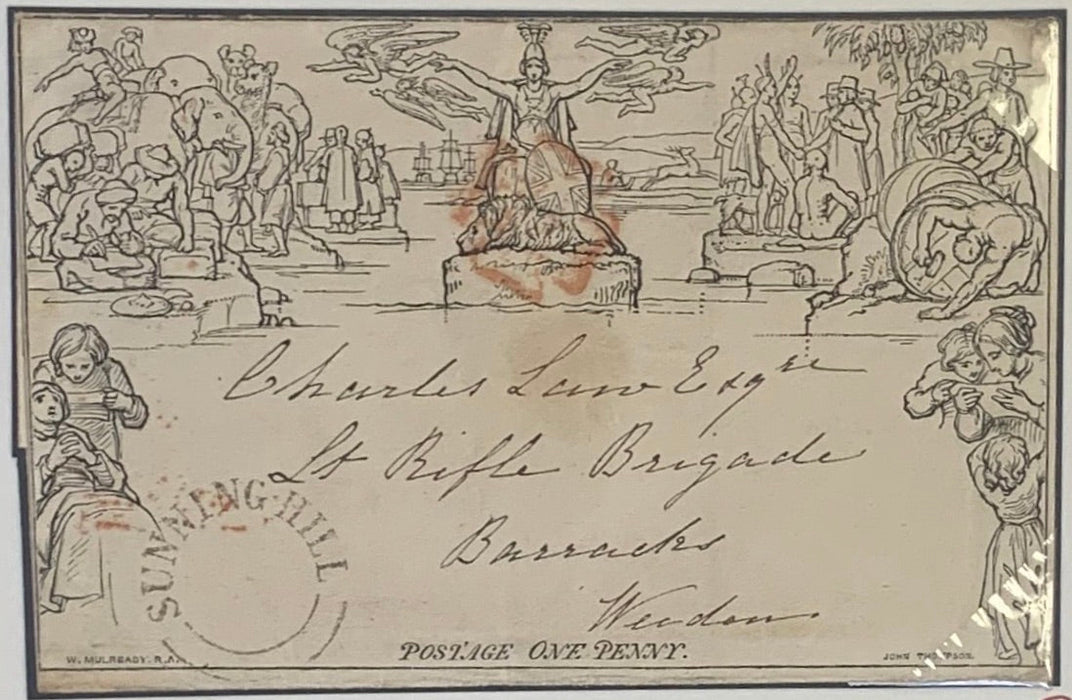 Great Britain One Penny letter sheet sent from Sunning Hill to 'Lt Rifle Brigade, Barracks, Weedon' (Northants).