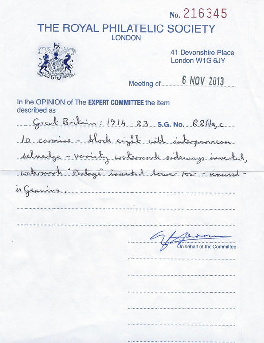 Great Britain 1914 1d Carmine, (Watermark Sideways inverted) Postage Due, SGD2var