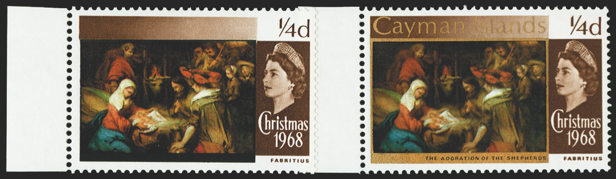 CAYMAN ISLANDS 1968-69 Christmas ¼d brown, ERROR GOLD OMITTED, SG215a
