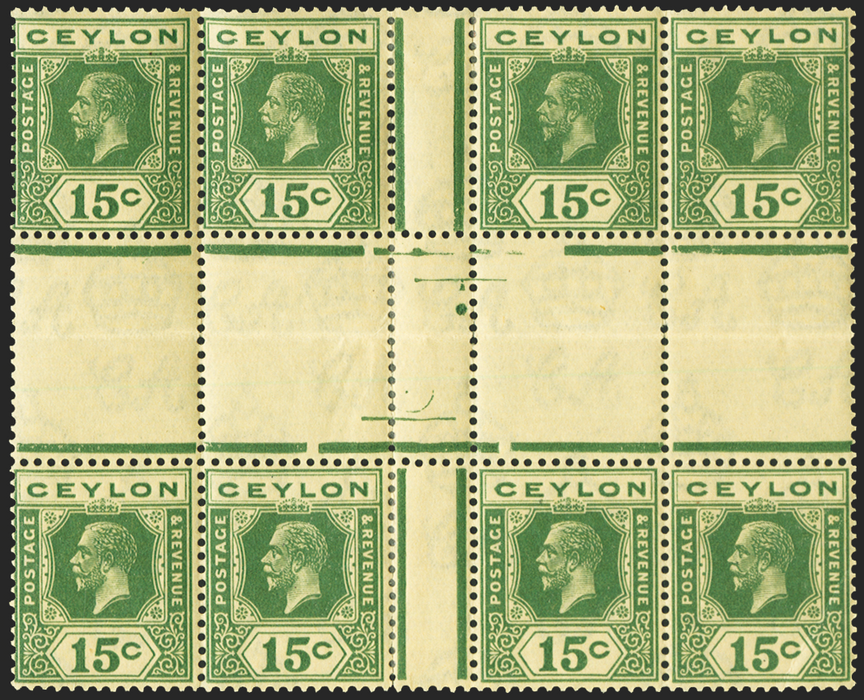 CEYLON 1921-32 15c green/pale yellow, SG349b