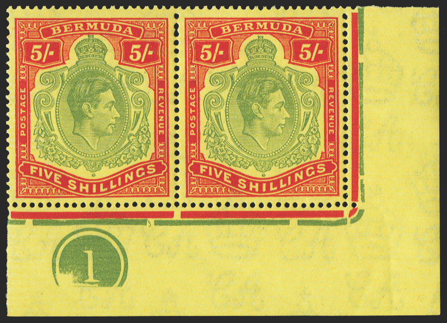 BERMUDA 1938 5s pale bluish green and carmine-red/pale yellow, SG118d/de