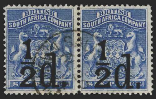 RHODESIA 1892 ½d on 6d ultramarine (USED), SG14