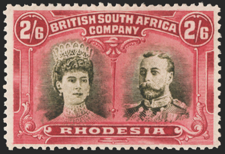RHODESIA 1910-13 2s 6d sepia and deep crimson variety, SG156var