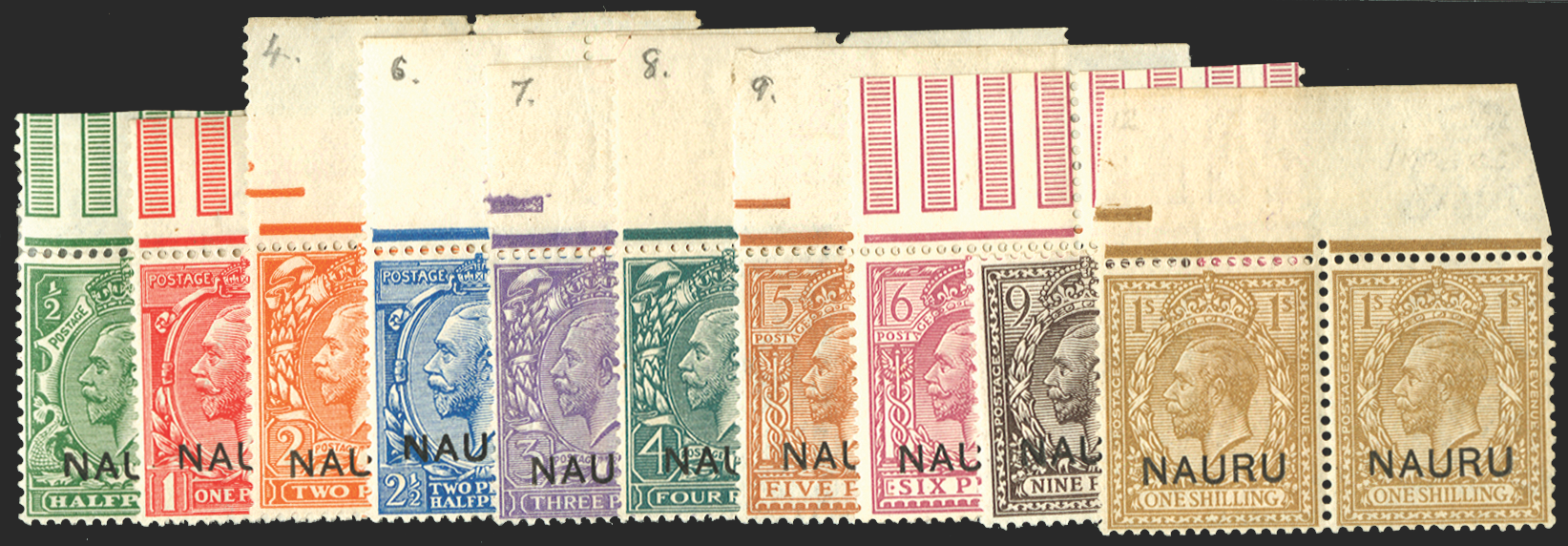 NAURU 1916-23 set of 10 to 1s, SG1/12VARS