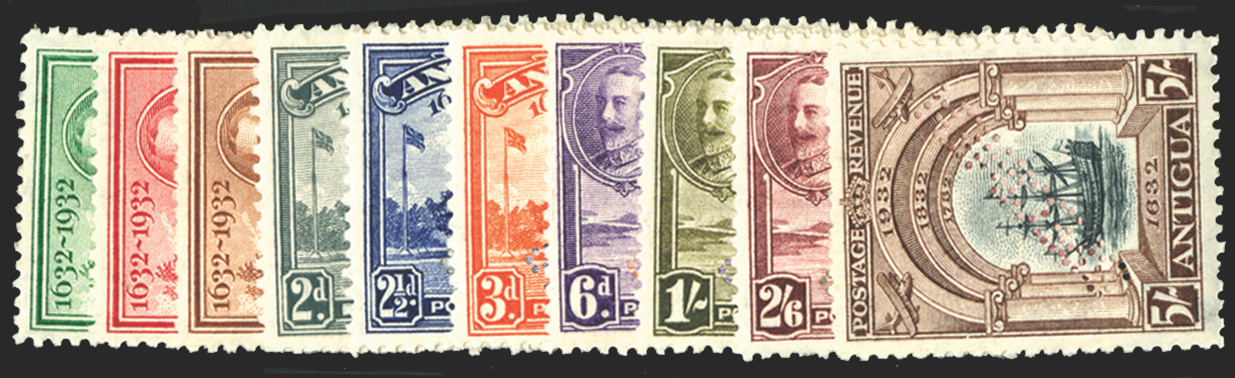 ANTIGUA 1932 Tercentenary set of 10 to 5s (SPECIMEN), SG81s/90s