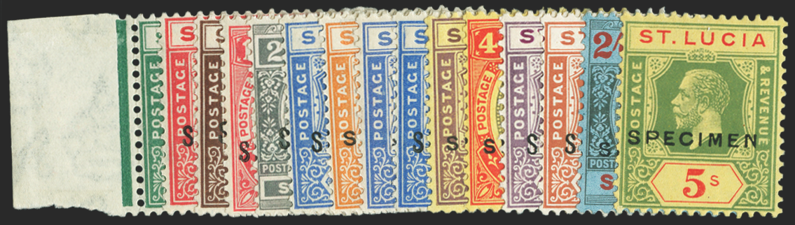 ST LUCIA 1921-30 set of 15 to 5s SPECIMENS, SG91s/105s