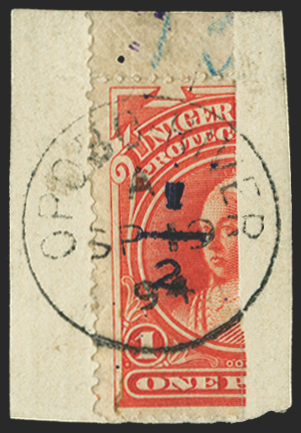 NIGER COAST 1894 '½' on left half of 1d vermilion, SG63