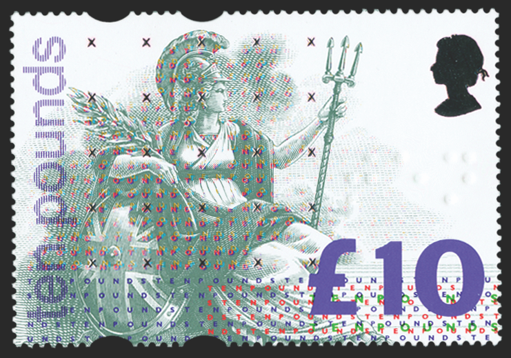 Great Britain 1993 £10 Britannia plate 2A, SG1658var