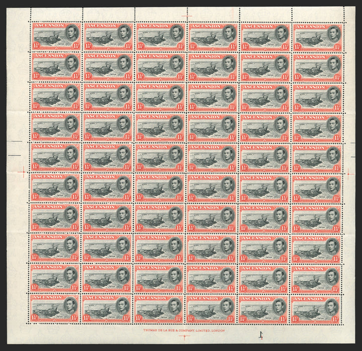 ASCENSION 1938-53 1½d black and vermilion, variety, SG40b/ba