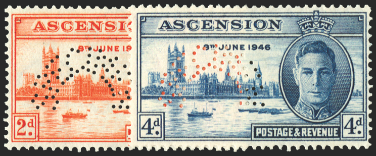ASCENSION 1946 Victory 2d and 4d (SPECIMEN), SG48s/9s