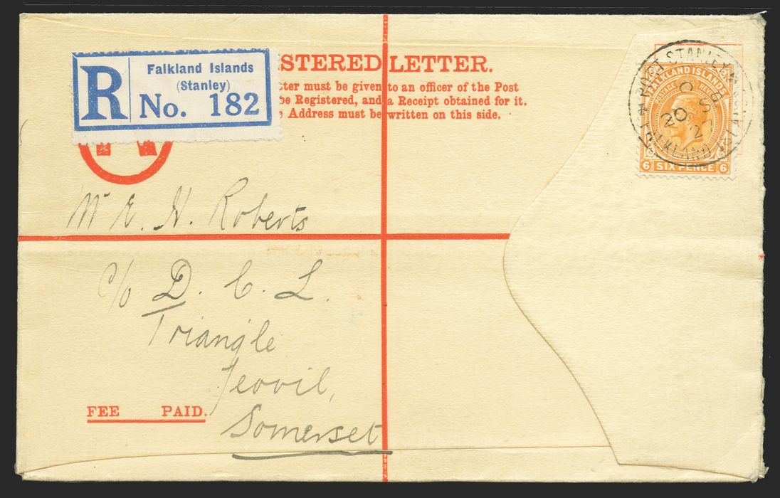 FALKLAND ISLANDS 1927 red/buff COVER, SG78