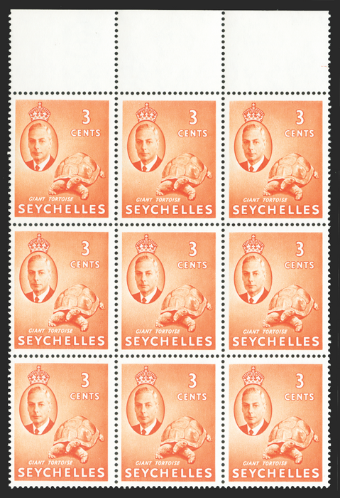 SEYCHELLES 1952 3c orange, error, SG159a