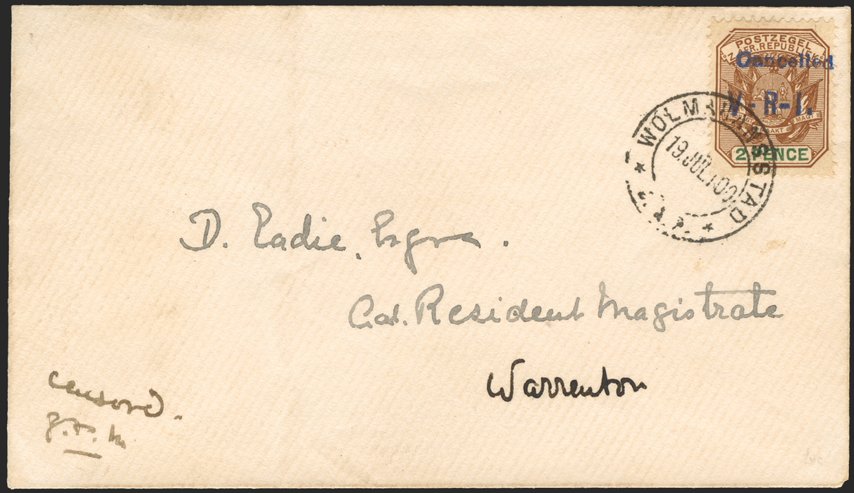 South Africa Transvaal Wolmaransstad 1900 Cover, SG3