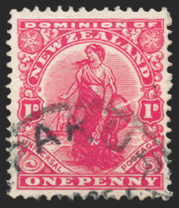 NEW ZEALAND 1909-26 'Dominion' 1d deep carmine variety, SG410d