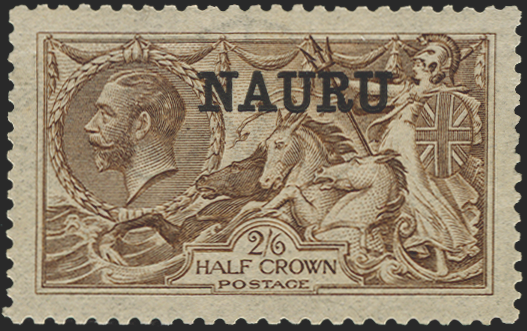 NAURU 1916-23 2s6d (pale) sepia-brown 'Seahorses' variety, SG19b