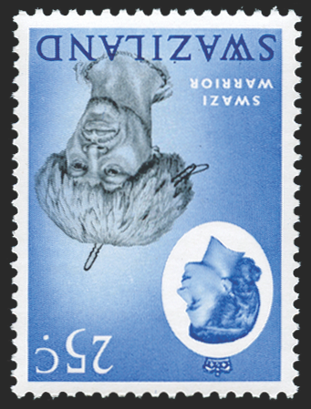 SWAZILAND 1962-66 25c black and bright blue, variety, SG102w
