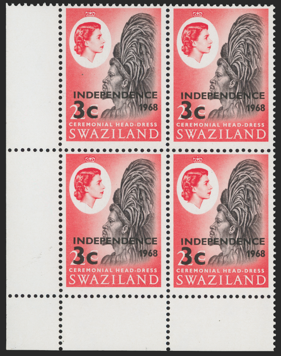 SWAZILAND 1968 Independence 3c on 2½c black and vermilion, variety, SG146w