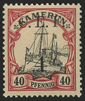 Cameroon 1915 4d on 40pf black and carmine Surcharge error, SGB7b