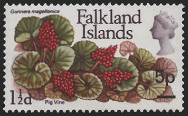 Falkland Islands 1971 5p on 1½d error surcharge at right, SG264b
