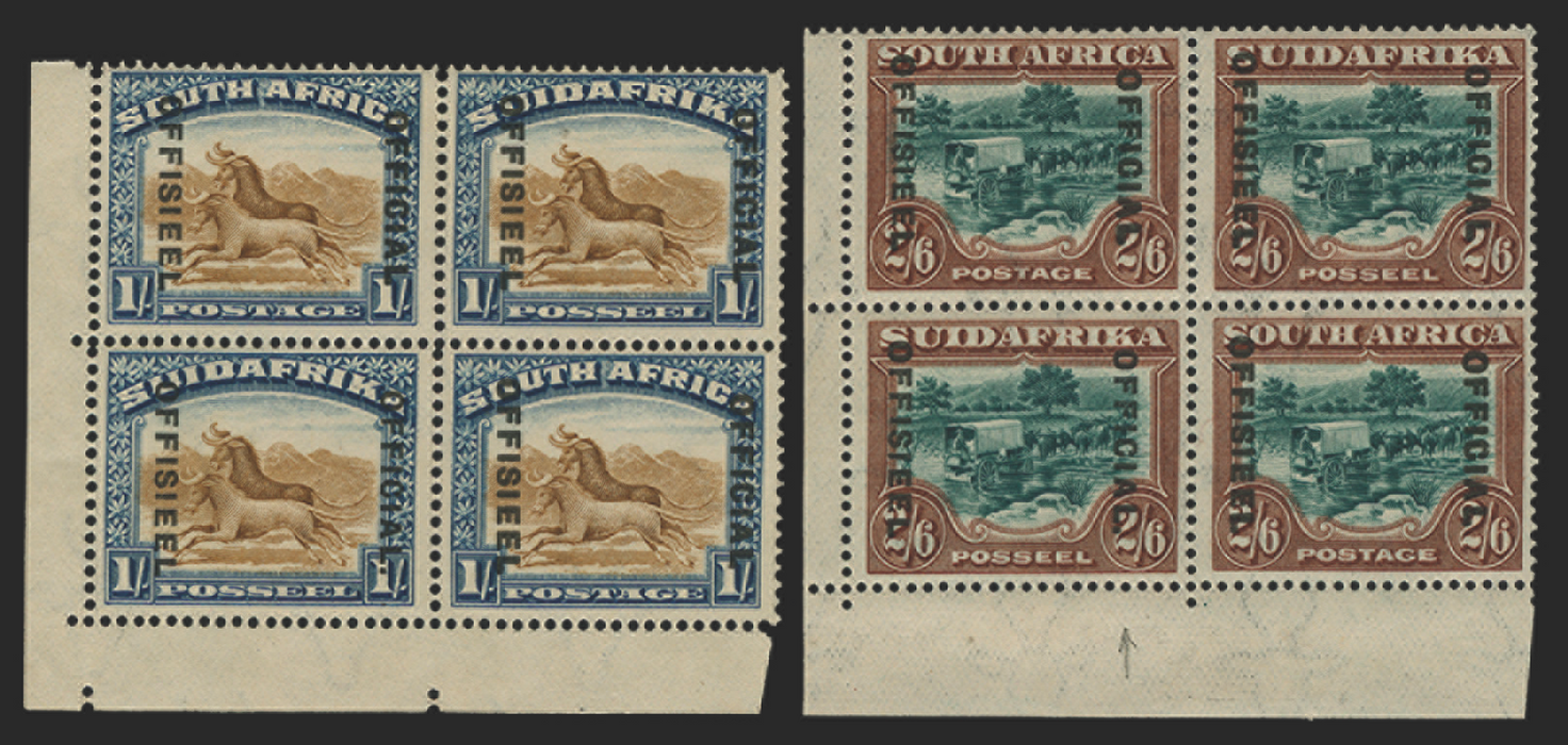 SOUTH AFRICA 1929-31 1s and 2s6d Officials, varieties, SGO10a, O11a