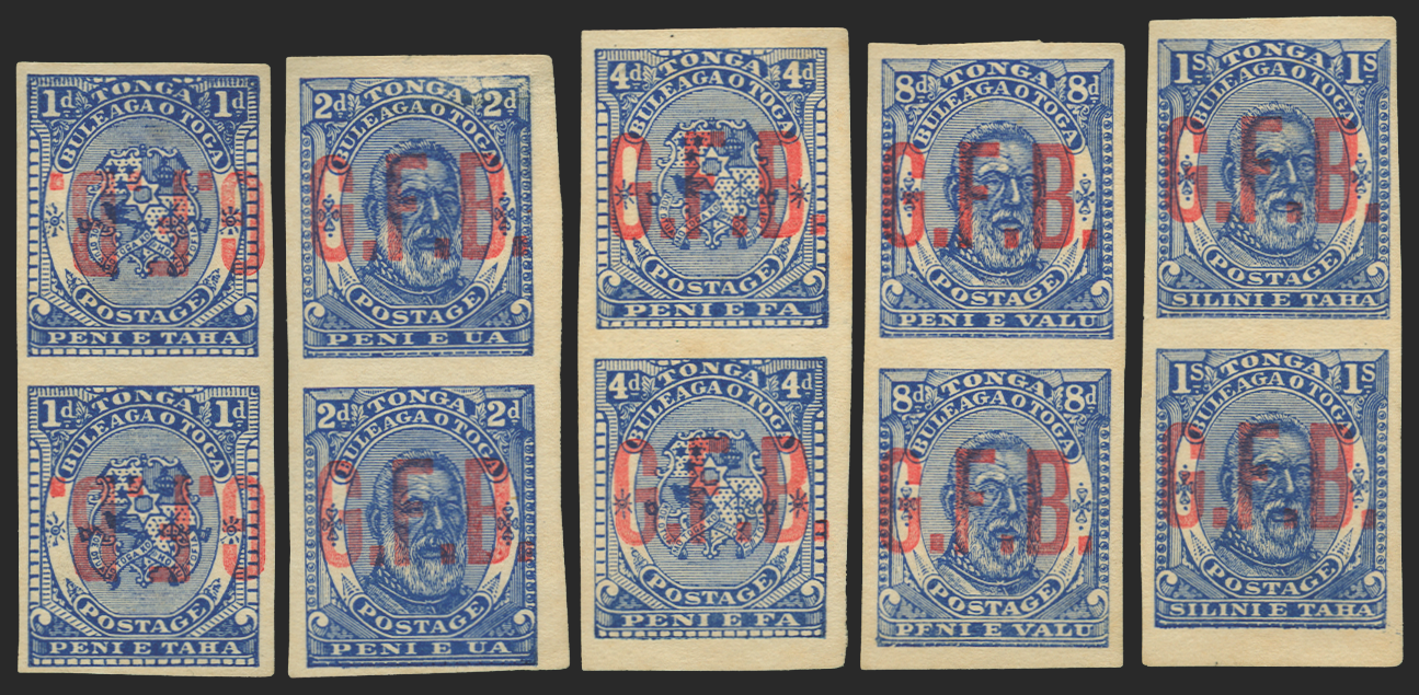 Tonga 1893 set of 5 to 1s ultramarine Officials, SGO1/5